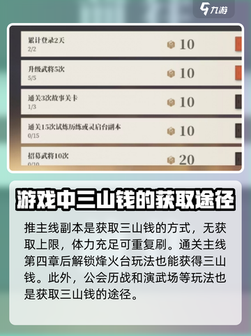 三国志幻想大陆2枭之歌三山钱如何获取介绍截图4