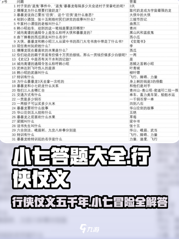 行侠仗义五千年小七答题大全游戏技巧🔥截图1
