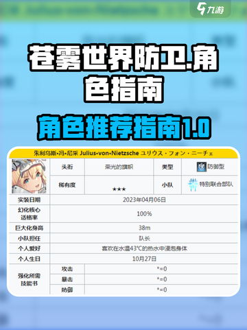 苍雾世界防卫角色有哪些介绍截图1