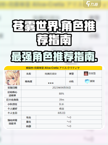 苍雾世界角色哪个好介绍截图1