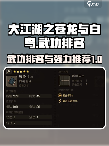 大江湖之苍龙与白鸟武功排名一览介绍截图1
